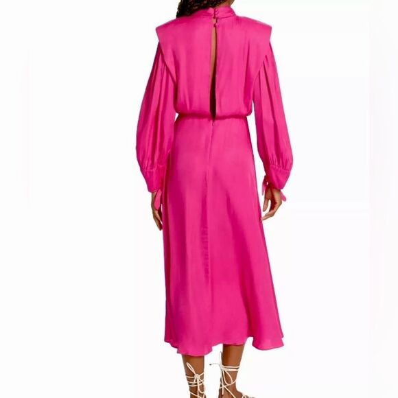 SOLD FARM Rio Pink Shoulderpads Maxi Dress Satin Like Cutout Size XL - Picture 8 of 15